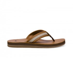 Sanuk Hullsome Leather ST Hemp Men Flip Flops Brown,Sanuk Philippines | AV87-9247P7