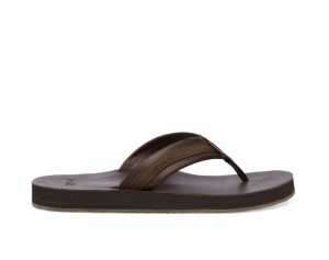 Sanuk Hullsome Leather ST Hemp Men Flip Flops Dark Brown,Sanuk Philippines | ZS71-4871L6