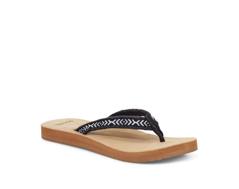 Sanuk Fraidy Tribal Hemp Women Flip Flops Black / White,Sanuk Philippines | ZW65-4715U9