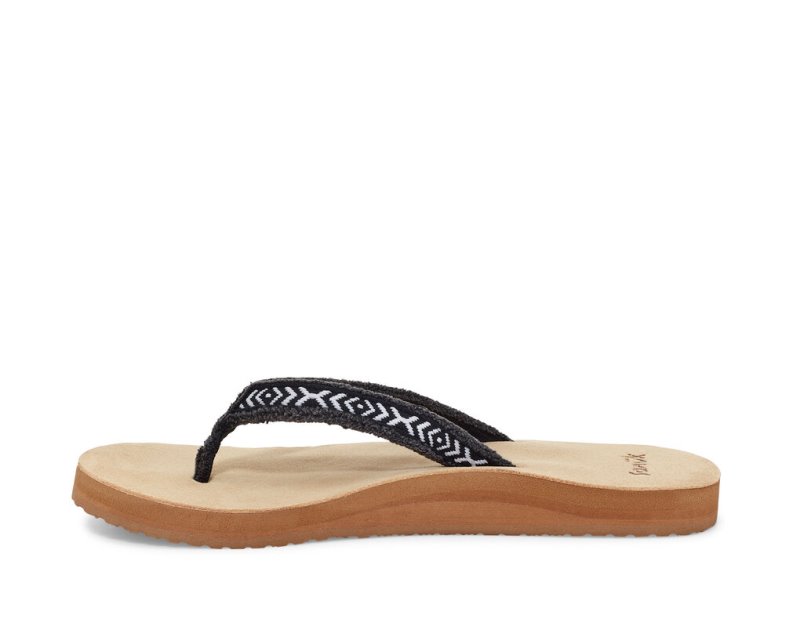 Sanuk Fraidy Tribal Hemp Women Flip Flops Black / White,Sanuk Philippines | ZW65-4715U9