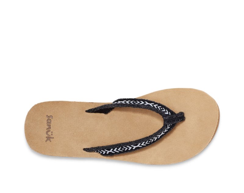 Sanuk Fraidy Tribal Hemp Women Flip Flops Black / White,Sanuk Philippines | ZW65-4715U9