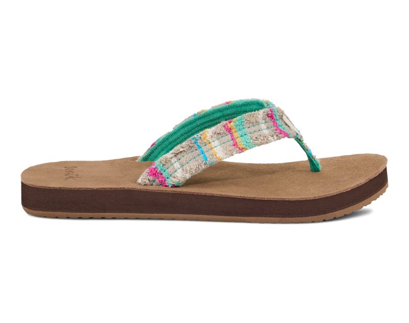 Sanuk Friday Cat Women Flip Flops Green Multicolor,Sanuk Philippines | CJ30-3310M6