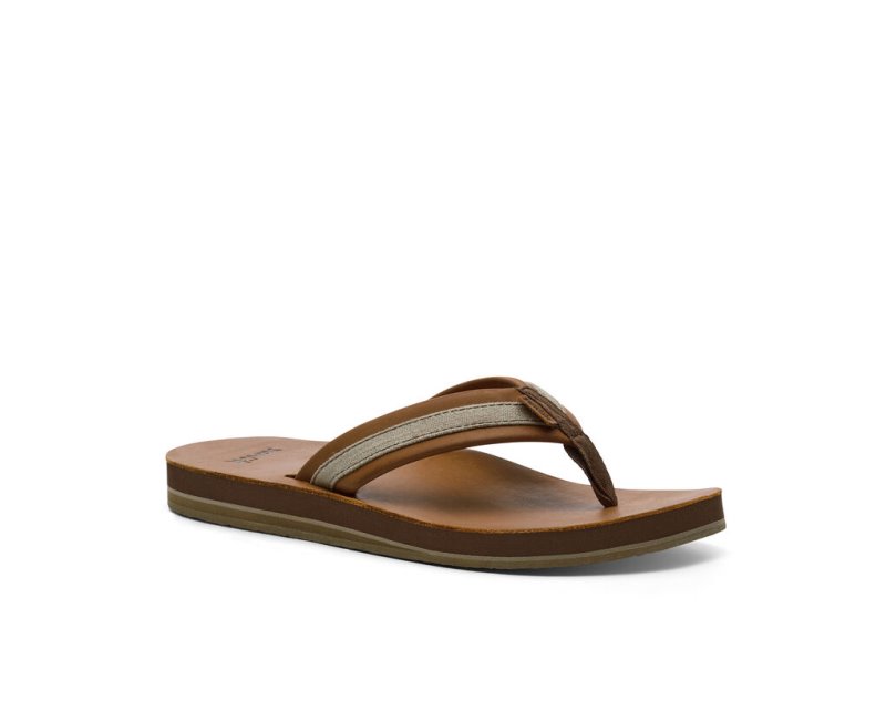 Sanuk Hullsome Leather ST Hemp Men Flip Flops Brown,Sanuk Philippines | AV87-9247P7