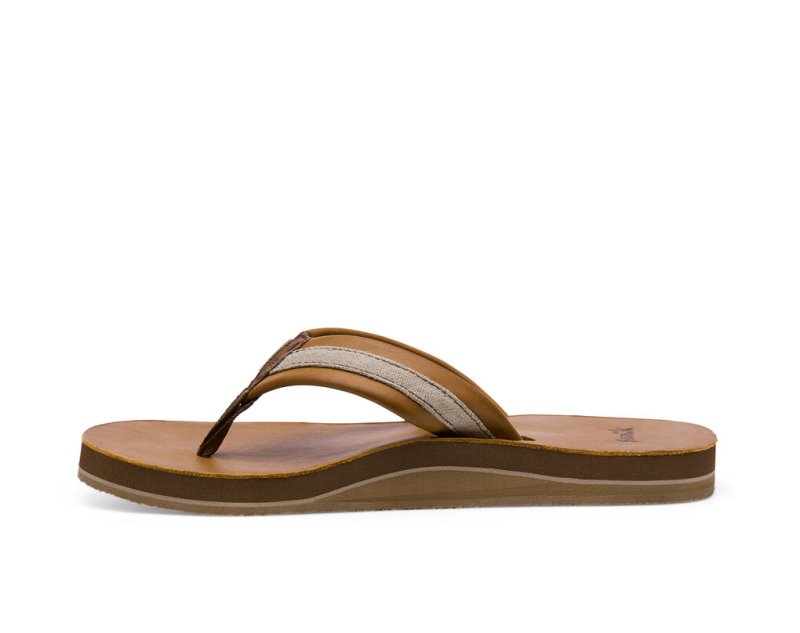 Sanuk Hullsome Leather ST Hemp Men Flip Flops Brown,Sanuk Philippines | AV87-9247P7