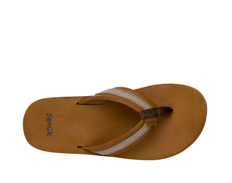 Sanuk Hullsome Leather ST Hemp Men Flip Flops Brown,Sanuk Philippines | AV87-9247P7