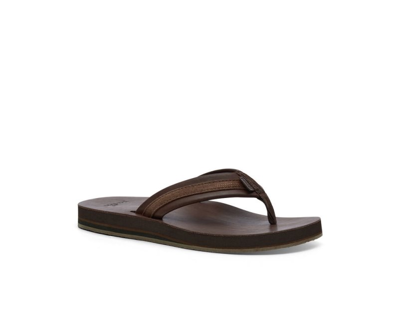 Sanuk Hullsome Leather ST Hemp Men Flip Flops Dark Brown,Sanuk Philippines | ZS71-4871L6