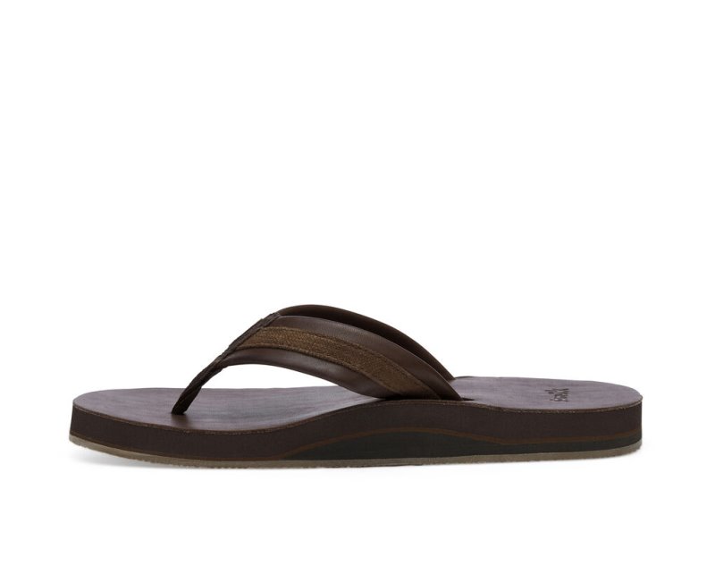 Sanuk Hullsome Leather ST Hemp Men Flip Flops Dark Brown,Sanuk Philippines | ZS71-4871L6