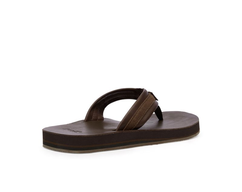 Sanuk Hullsome Leather ST Hemp Men Flip Flops Dark Brown,Sanuk Philippines | ZS71-4871L6