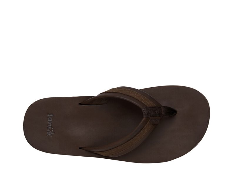 Sanuk Hullsome Leather ST Hemp Men Flip Flops Dark Brown,Sanuk Philippines | ZS71-4871L6