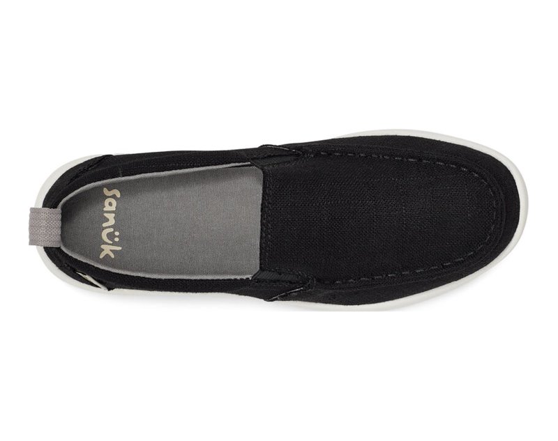 Sanuk Lil Sidewalk Surfer Lite Youth Kids' Loafers Black,Sanuk Philippines | SI62-4552D2