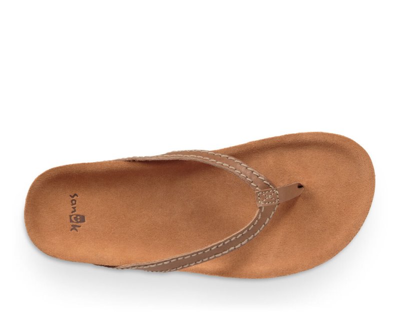 Sanuk She Loungey Leather Women Flip Flops Brown,Sanuk Philippines | NK13-5693U6