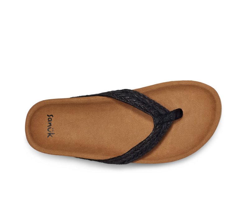 Sanuk She Loungy Hemp Women Flip Flops Black,Sanuk Philippines | TU56-4866B6