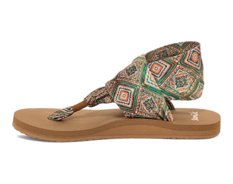 Sanuk Sling Tile Women Sandals Green / Gold,Sanuk Philippines | OR96-7546Y1