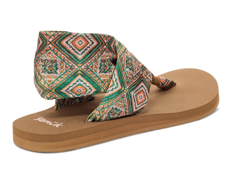 Sanuk Sling Tile Women Sandals Green / Gold,Sanuk Philippines | OR96-7546Y1