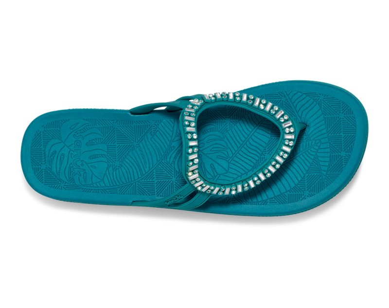 Sanuk Sunshine SL Gem Women Heeled Flip Flops Dark Turquoise,Sanuk Philippines | VU82-7112E7