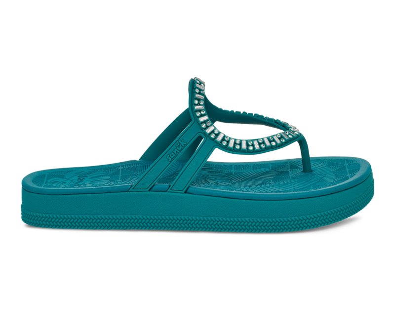 Sanuk Sunshine SL Gem Women Heeled Flip Flops Dark Turquoise,Sanuk Philippines | VU82-7112E7