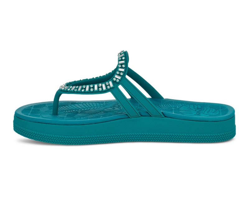 Sanuk Sunshine SL Gem Women Heeled Flip Flops Dark Turquoise,Sanuk Philippines | VU82-7112E7