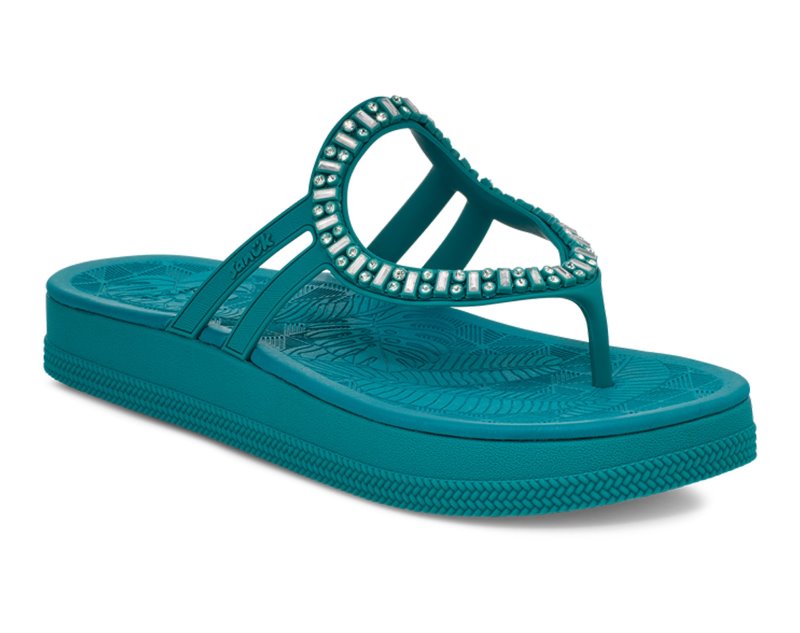 Sanuk Sunshine SL Gem Women Heeled Flip Flops Dark Turquoise,Sanuk Philippines | VU82-7112E7