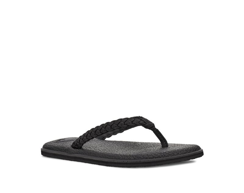 Sanuk Yoga Braid Leather Women Flip Flops Black,Sanuk Philippines | QF40-9440S3