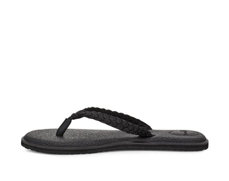 Sanuk Yoga Braid Leather Women Flip Flops Black,Sanuk Philippines | QF40-9440S3