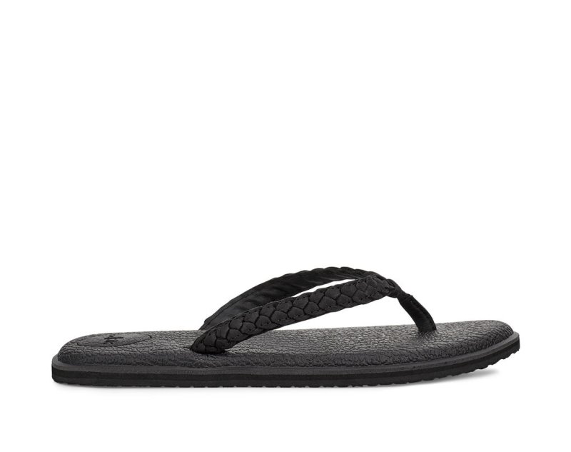 Sanuk Yoga Braid Leather Women Flip Flops Black,Sanuk Philippines | QF40-9440S3