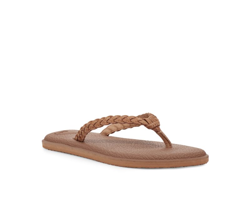 Sanuk Yoga Braid Leather Women Flip Flops Brown,Sanuk Philippines | VW66-4086G1