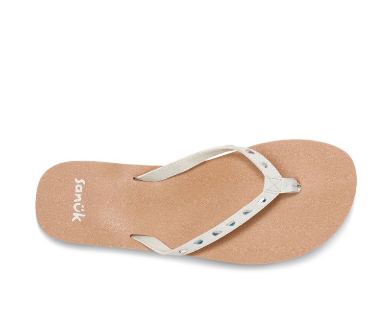 Sanuk Yoga Joy Bling Rhinestone Women Flip Flops White / Brown,Sanuk Philippines | RY88-4138R7