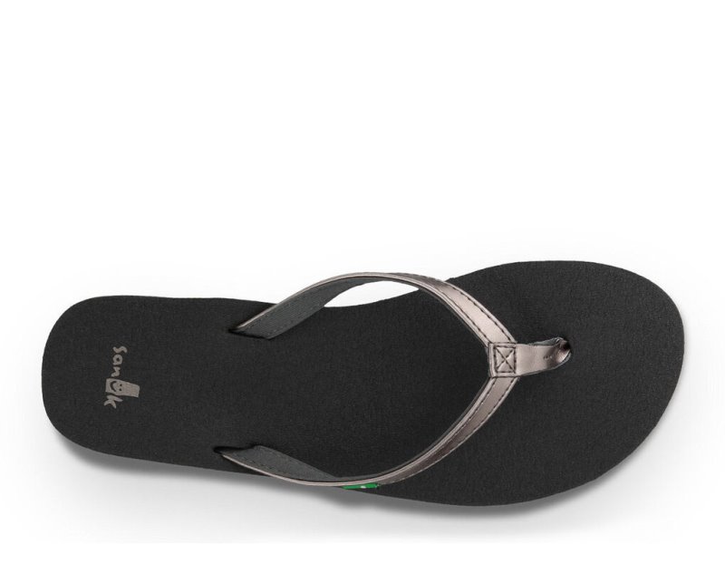 Sanuk Yoga Joy Metallic Women Flip Flops Black / Gold,Sanuk Philippines | QG68-0308L4