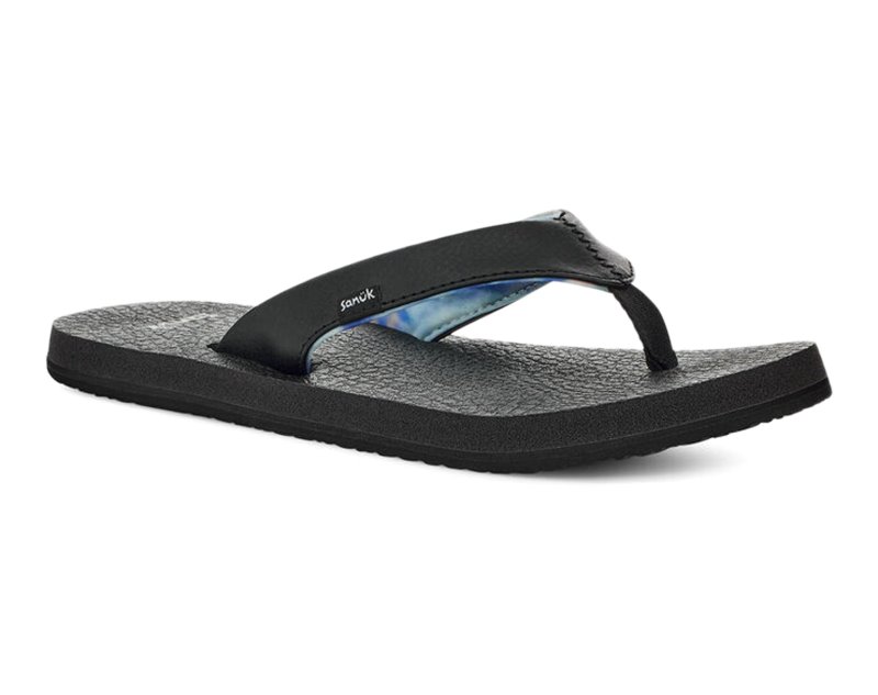 Sanuk Yoga Mat Kids' Flip Flops Black / Blue,Sanuk Philippines | LJ22-5022P2